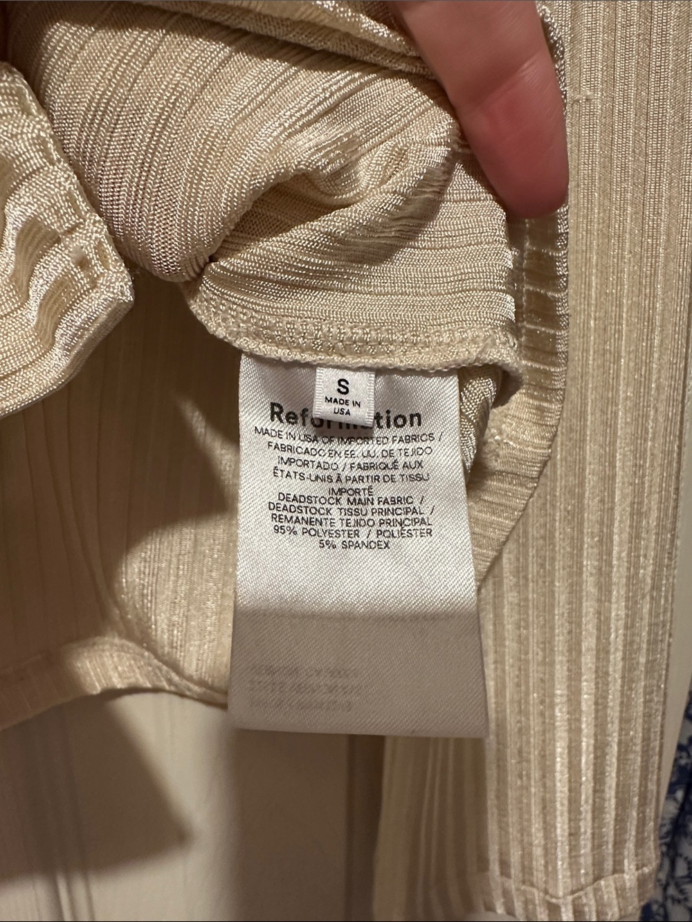 Reformation Cream Ribbed Button-Up Long Sleeve Top - Picture 3 of 4
